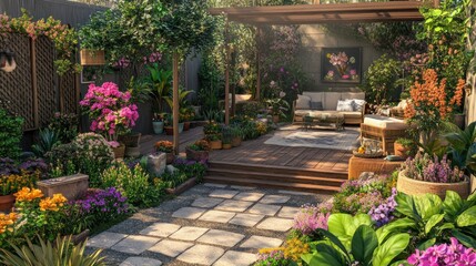 Sunlit Courtyard Garden Patio Relaxation Design
