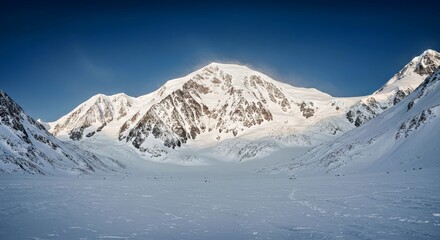 Obraz premium A Remote, Uncharted Mountain Wilderness Covered in Deep Snow and Frost