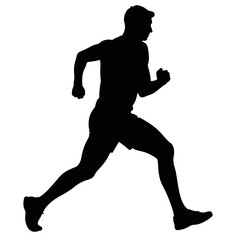 Obraz premium Athlete in mid-stride silhouette against white background, dynamic motion
