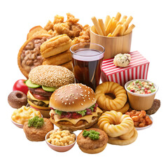 All Fast Food collection set isolated on a white background Fried chicken fries pizza etc
