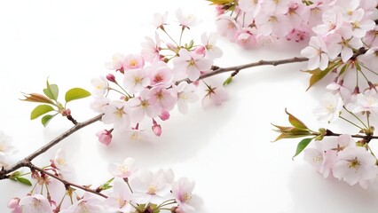 Pink Cherry Blossom Branch on White Background for Spring Floral Decor