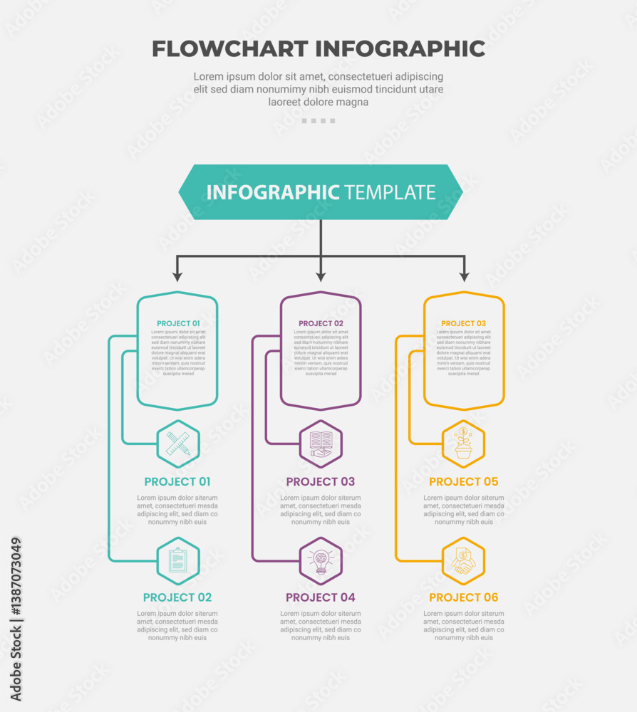 Aufkleber flowchart infographic outline style with 3 point template with top to down direction with arrow line