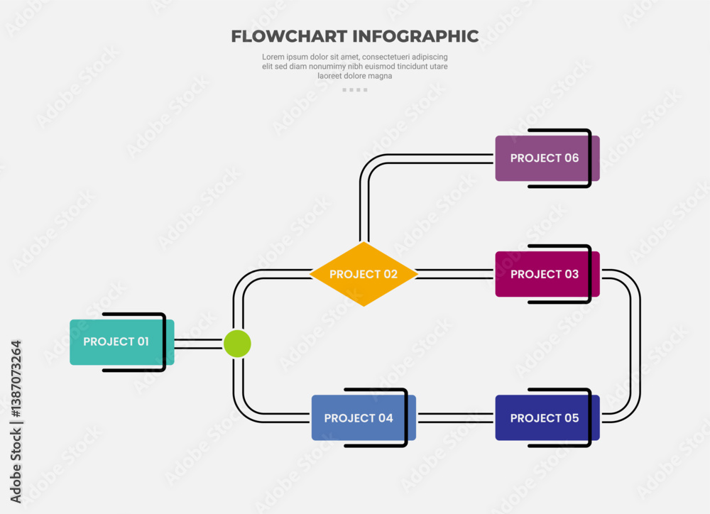 Aufkleber flowchart infographic outline style with flowchart horizontal with double line for slide presentatio