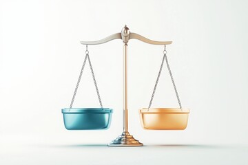 A balanced scale with blue and orange bowls symbolizes fairness and justice in decision-making and comparisons.