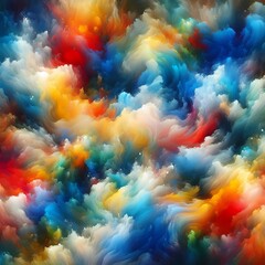 Colorful abstract cloud formation with vibrant hues creating a dreamy atmosphere over a dark background