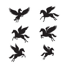cute pegasus horse animals unicorn clipart cartoon icon set vector design illustrations