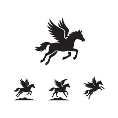 cute pegasus horse animals unicorn clipart cartoon icon set vector design illustrations