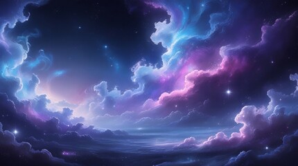 Mystical Cosmic Nebula with Vibrant Purple and Blue Clouds