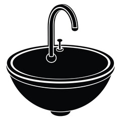 Ceramic Kitchen Sink Silhouette Vector Illustration - Modern, High-Quality, Functional Design