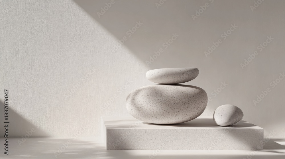 Leinwandbilder smooth river stones arranged on a white surface create a minimalist aesthetic with soft lighting for