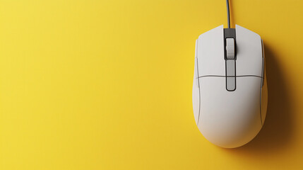 Mockup white wired computer mouse on yellow background
