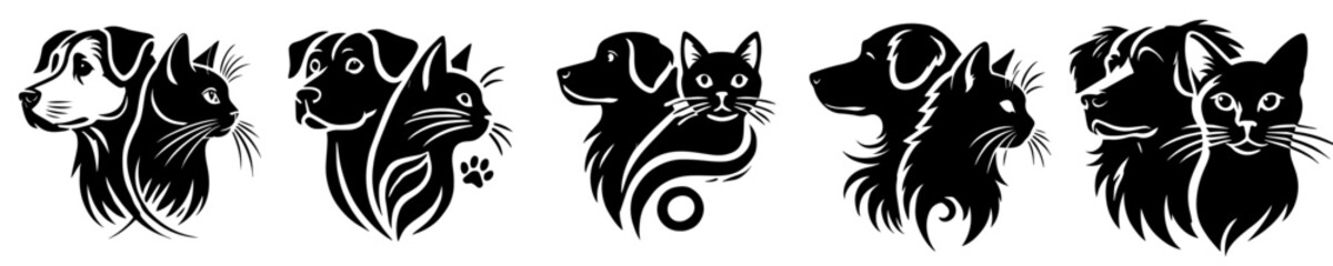 vector set of dog and cat head silhouettes