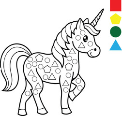 Cute Unicorn Coloring Page with Geometric Shapes