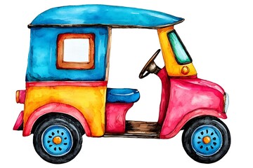 Obraz premium Colorful Watercolor Auto Rickshaw Illustration on White Background