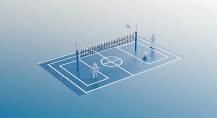 Isometric Illustration: Volleyball Game in Progress on a Blue Court AI Generated