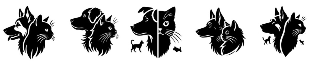 vector set of dog and cat head silhouettes