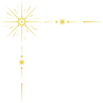 Celestial magic border. Mystic ornament with sun and stars. Astrology corner element and elegant divider with spiritual symbols. Vintage decoration with esoteric signs.