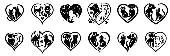 vector set of dog and cat logo silhouettes
