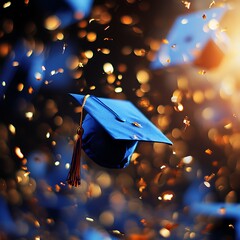 Graduation Cap with Confetti, and Celebration.