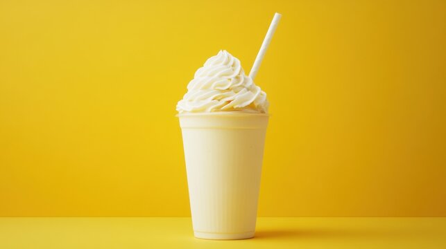 A smooth vanilla milkshake topped with whipped cream. Featuring sweetness and indulgence