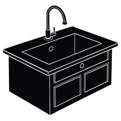 Farmhouse Style Kitchen Sink Silhouette Vector Illustration - Modern, High-Quality, Functional Design