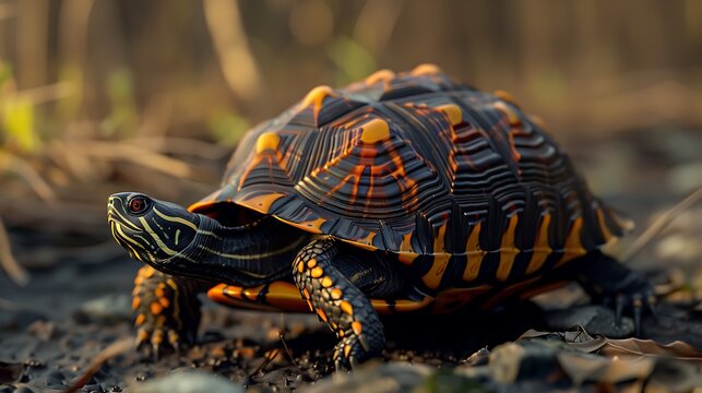 3D model of a multi-colored box turtle