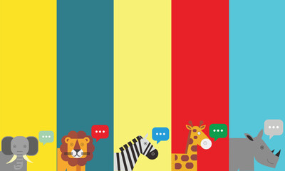 A colorful set of 5 cute safari animal head illustrations in a fun geometric style. Perfect for kids’ projects, wall art, classroom materials, and more.
