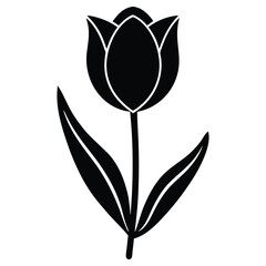 Obraz premium Minimalist hand drawn tulip icon with a curved stem, perfect for nature and floral designs