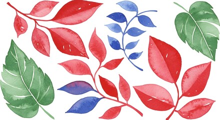 Obraz premium Crimson & Cobalt: A Watercolor Flora AI Generated