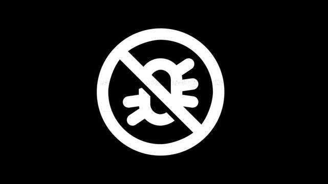 Icon debug is distorted. Glitch. Noise, chromatic aberration, geometric distortion. Transparent background, looped. In-Out looped. Alpha BW at the end
