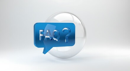 3D Render of a Blue FAQ Speech Bubble on a Glass Sphere AI Generated