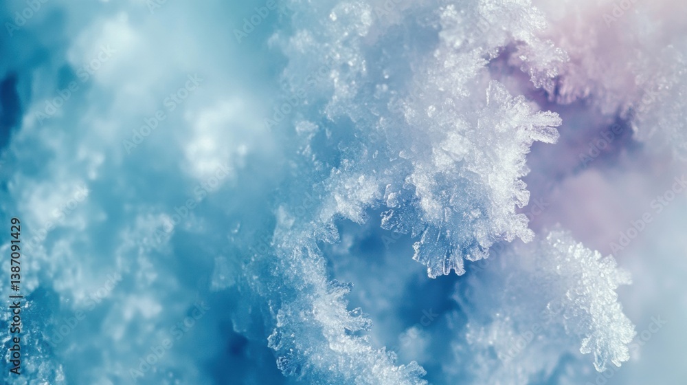 Poster frozen ice crystals display intricate patterns in soft blue-white hues, showcasing the beauty of win