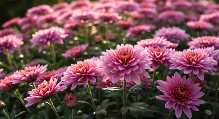 Fototapeta premium Pink Chrysanthemum Field: Autumn's Embrace AI Generated