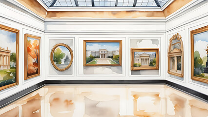 Watercolor Painting Exhibition Featuring Framed Art in Gallery Space