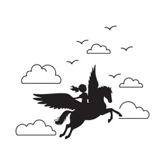 cute pegasus horse animals unicorn clipart cartoon icon set vector design illustrations