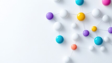 Colorful spheres form a network on a white background. Thin lines connect the spheres, creating a visual representation of a complex system. The image is high-quality with clear lines and good light