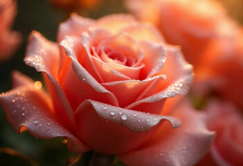 Close-up of a red rose with dew drops