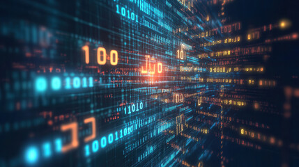 Binary code matrix creating futuristic technology background. Big data concept.