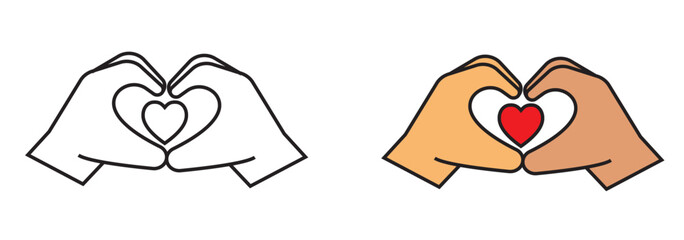 Heart in hand icon set. Donation and giving aid concept , Hands holding heart icon .Love icon. Health, medicine symbol. Healthcare hands holding heart flat and line style - stock vector.