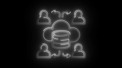 Glowing neon customer-base icon isolated on black background. HD Video motion graphic animation