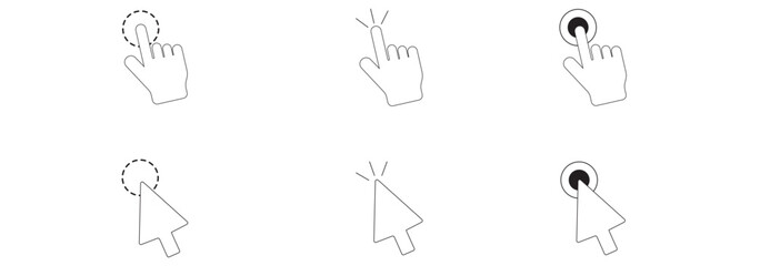 Mouse Click Pointer Icon Set and Computer Mouse Flat Design. 