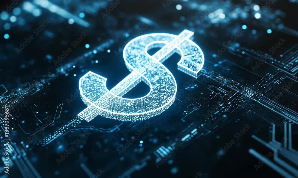 Poster shining dollar symbol in a brightly lit setting for financial themes made with generative ai technol