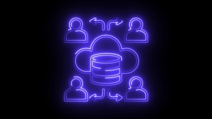 Glowing neon customer-base icon isolated on black background. HD Video motion graphic animation