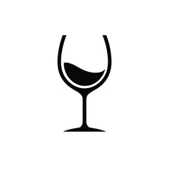 Minimalist Black and White Silhouette of a Wine Glass with Liquid Inside