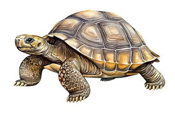 Obraz premium Realistic Illustration of a Tortoise Walking on a White Background