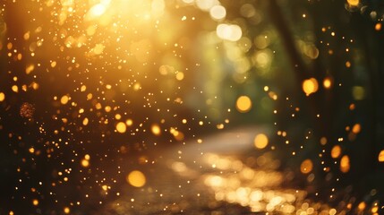 Forest path bathed in golden sunlight