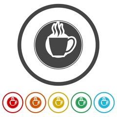 Coffee shop logo. Set icons in color circle buttons
