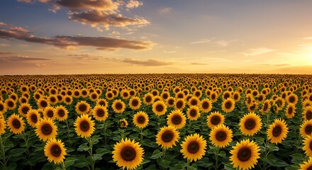 Fototapeta premium Golden Hour Sunflowers: A Field of Dreams AI Generated
