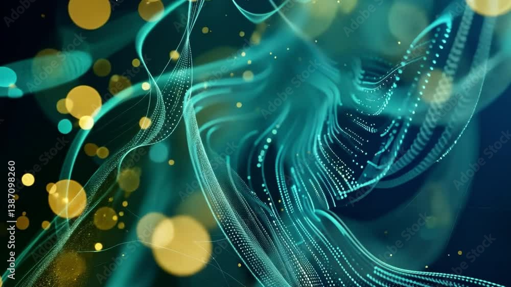 Poster vibrant abstract digital background with flowing lines and glowing particles, creating dynamic movem