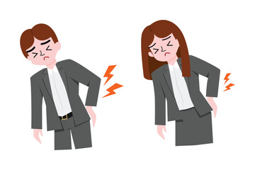 Man and woman office syndrome. Health concept. Illustration and character design